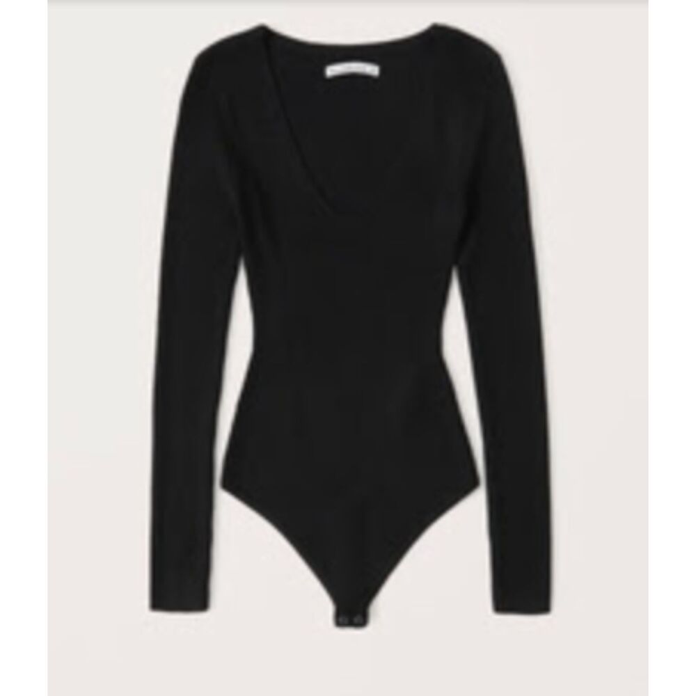 Abercrombie & Fitch Long-Sleeve Deep-V Sweater Bodysuit - Black